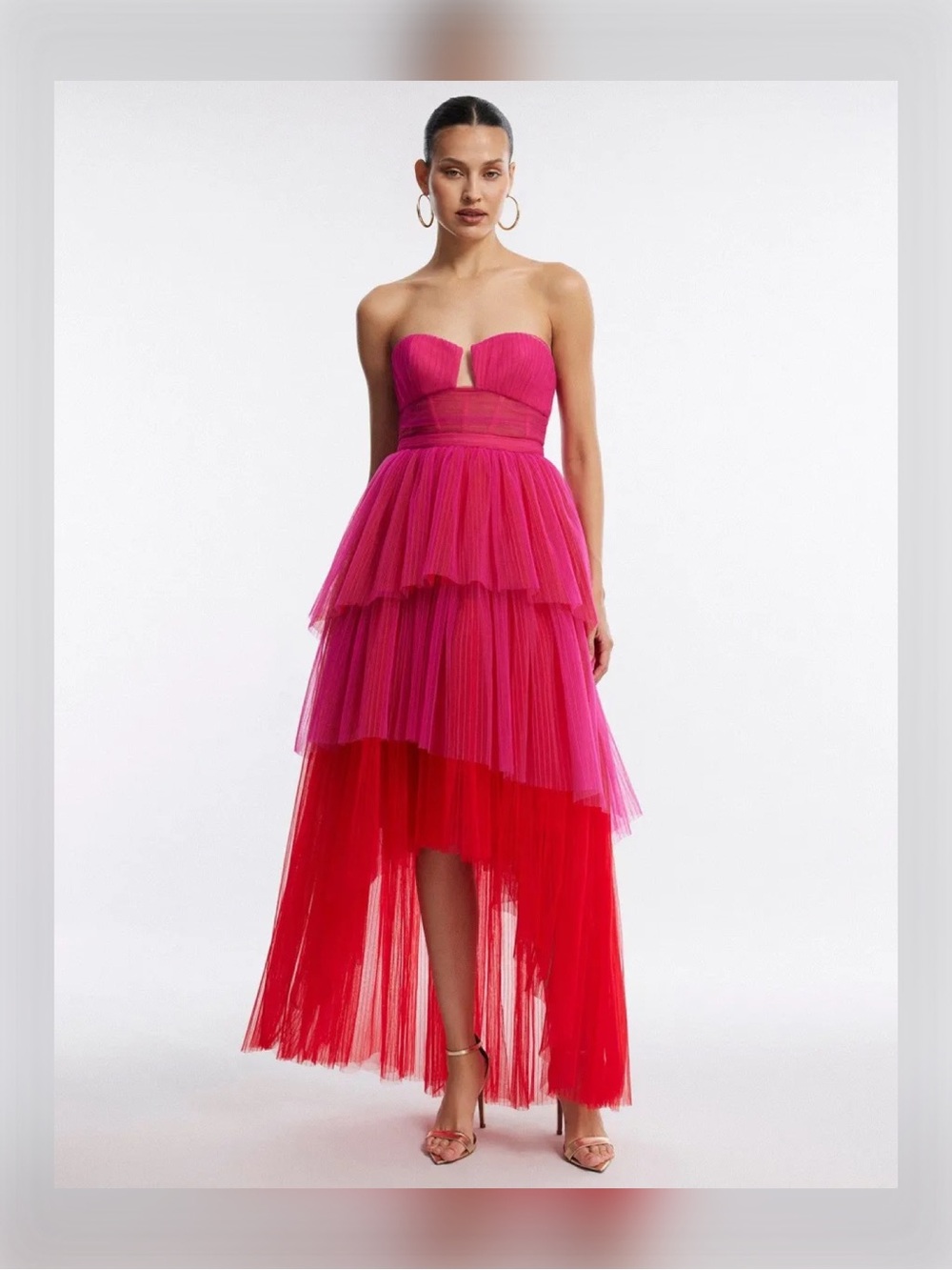 BCBGMazAzria Flora Strapless High-Low Tulle Gown In Raspberry - Picture 7 of 7